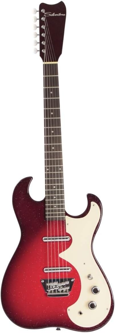 Silvertone Classic 1449-RSFB Solid-Body Electric Guitar, Red/Silver Flake Burst