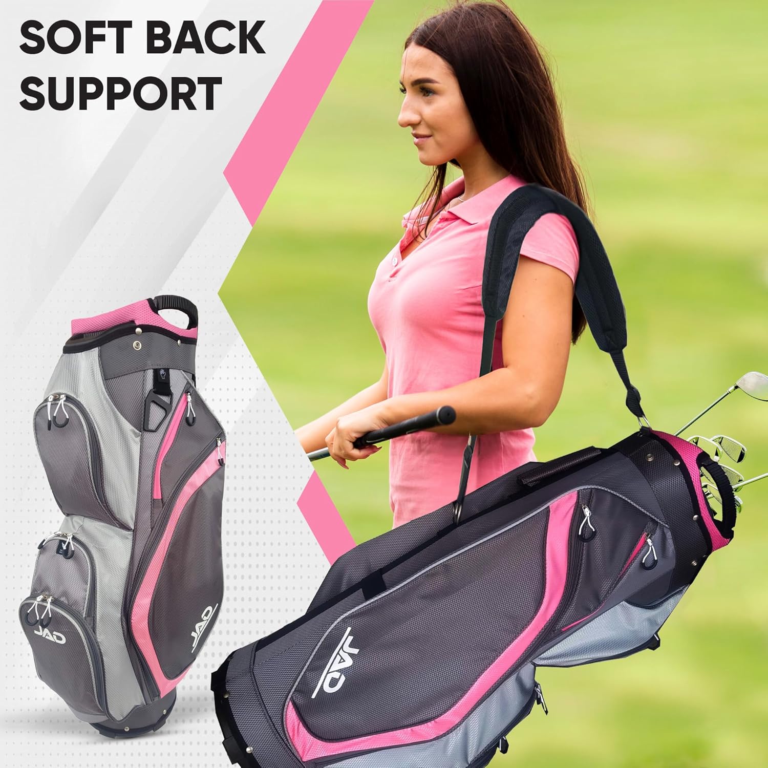 JAD Lightweight Womens Golf Bag, Golf Cart Bag with Dual Handles for Women/Ladies, 14-Way Full-Length Top Dividers, Large Putter Well, Ultra Lightweight, Large Pockets for Accessories