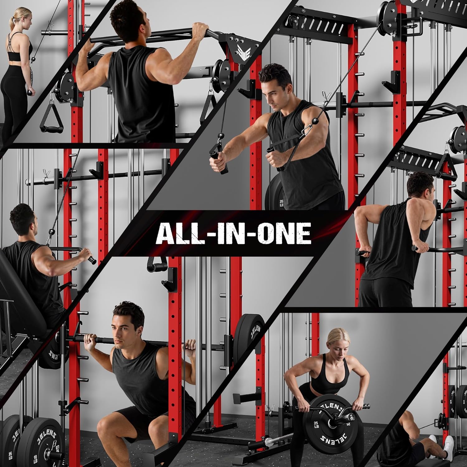 M21 Smith Machine, Multi-Function Power Cage with Dual Pulley Cable Crossover System, 2000LBS All-in-One Squat Rack with Smith Bar and Attachments for Home Gym Strength Training