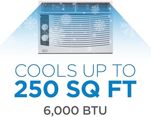 BLACK+DECKER Window Air Conditioner 6,000 BTU, AC Window Unit Cools Up to 250 Square Feet, Window AC Unit with Remote Control, 3 Cooling Speeds and Fan Only Function, BWAC06WTB, White