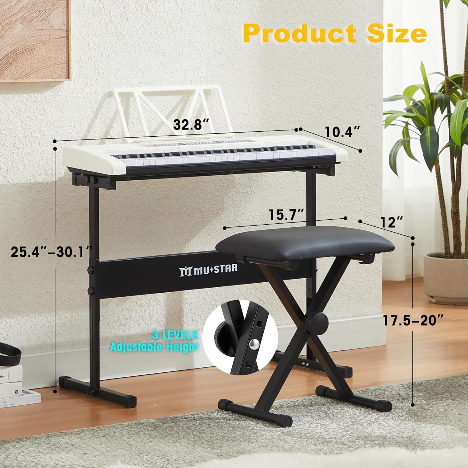 61 Key Piano Keyboard, Electric Keyboard Piano with Light-Up Keys, 255 Tones/Rhythms, Smart Learning System, Headphone, Microphone, Keyboard Stand, Stool, Stickers, Piano Keyboard Set for Beginners