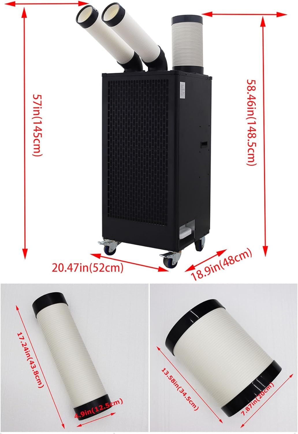 220V Industrial Air Conditioner Outdoor Air Conditioning Fan Equipment Double Tube 780m³/h Black