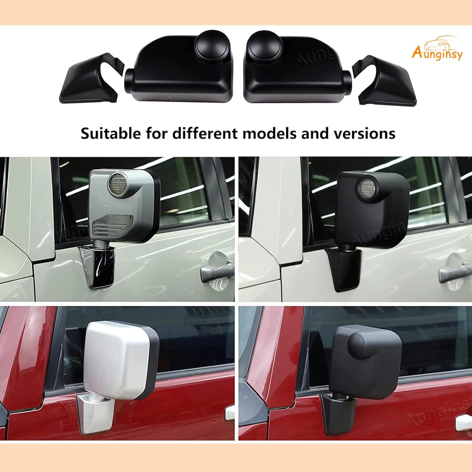 Aunginsy Rear View Mirror Cover Cap & Exterior Door Handle Protector Cover Kit Compatible with Toyota FJ Cruiser 2007-2021 Side Door Rearview Mirror Outer Door Handles Trim Decorative ABS Accessories