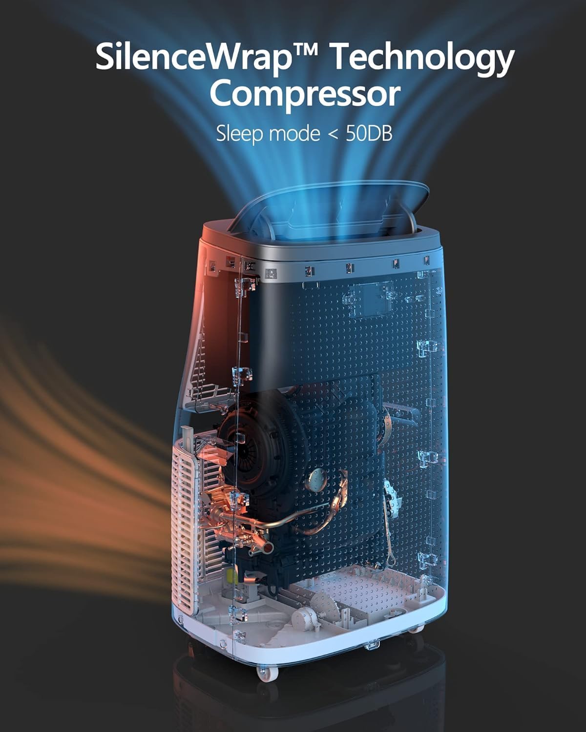 14,000 BTUs Portable Air Conditioner with 3-in-1 Room AC Unit for 750 Sq. Ft, 50dB Ultra Quiet, Window Kits Included Drainage Pipe & Remote Control, Grey Top Cover