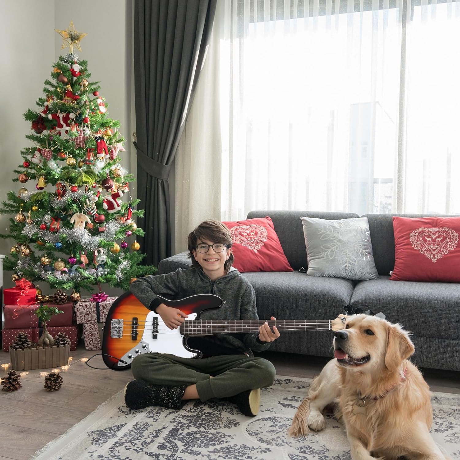 Ktaxon Electric Bass Guitar with 20Watt Amplifier, 4 String Right Handed Electric Bass Kit for Beginner & Professionals W/a Bag, Shoulder Strap, Guitar Pick, Wrench Tool(Brown Sunburst)