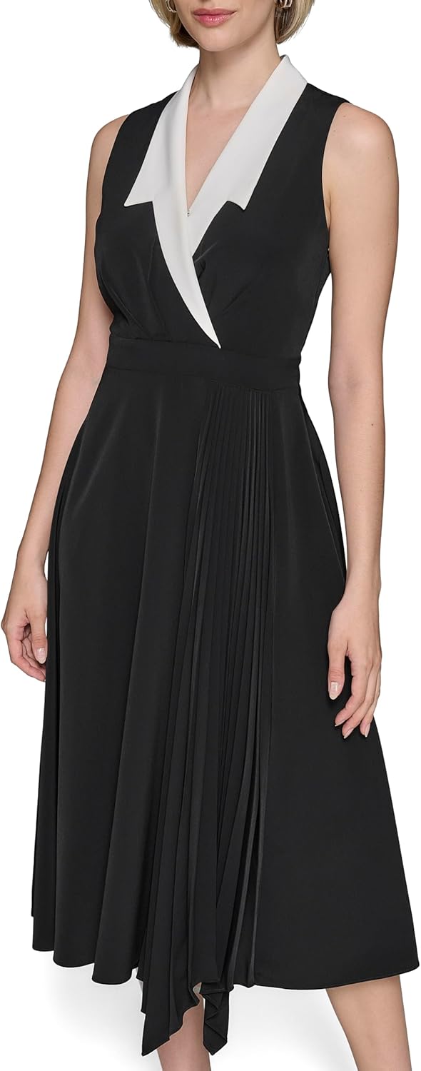 Karl Lagerfeld Womens Colorblock Silky Crepe Sleeveless Midi Dress