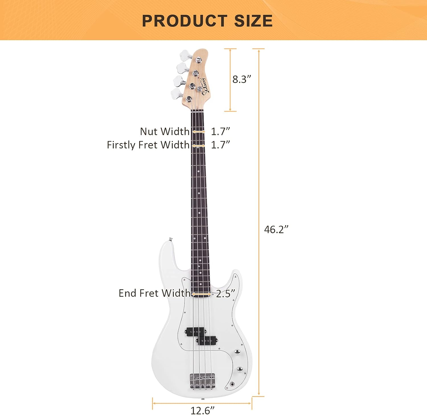 Glarry Electric Bass Guitar Full Size 4 String Rosewood Basswood Fire Style Exquisite Burning Bass (White)