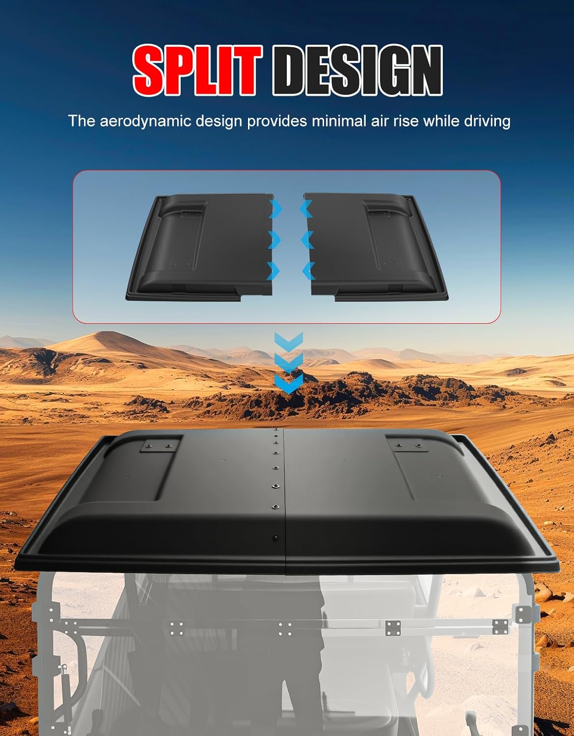 Hard Roof Top for Kawasaki Mule 4010, 2-Piece Combined Sport Roof Top Sun Visor Cover for Kawasaki Mule 4000 4010 3000 3010 3020 2520 2510 2500 1990-2025 Accessories, Replace #KAF30-030A