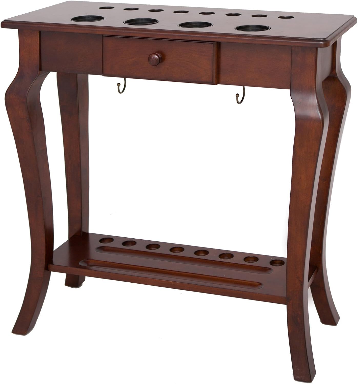 Hathaway Deluxe Floor Pool Cue Rack - Billiard Rack with Drawer, 4 Cup Holders, 8 Pool Stick Holder Slots & Organizer for Balls and Pool Cue Accessories - Pool Cue Holder for Billiards - Walnut Finish