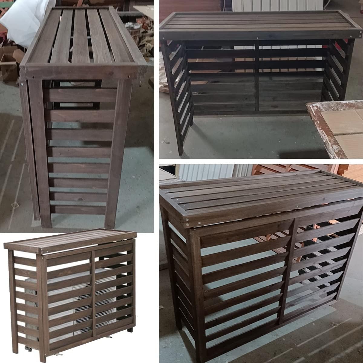 Air Conditioner Covers For Outside Units Outdoor Wooden Air Conditioning Cover Wooden Flower Stand Waterproof Privacy Screen Solid Wood Air Conditioner Outer Frame Breathable (Size : B)