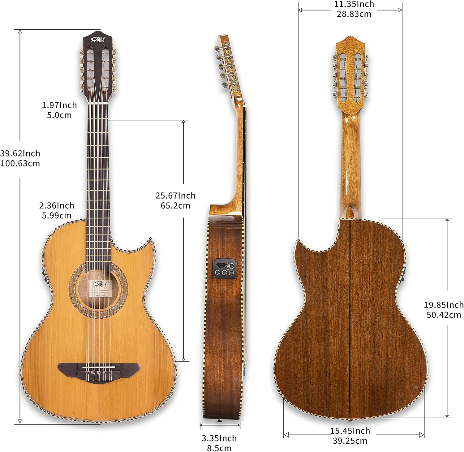 10 String Electric Acoustic Bajo Quinto Solid Cedar Top Sapele back & sides