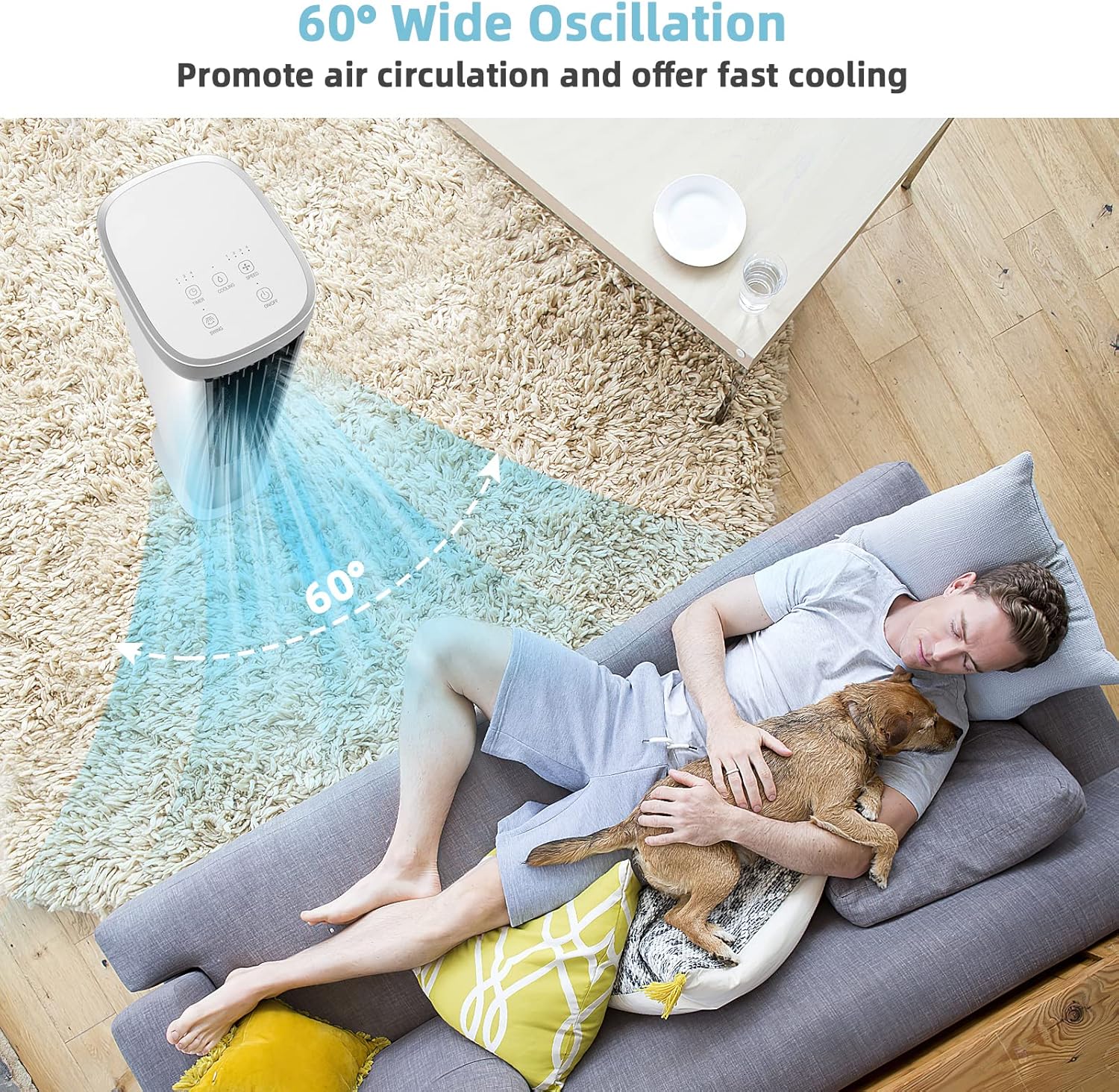 PETSITE Portable Air Conditioner Windowless, 3-IN-1 Evaporative Cooler, Remote Control, 4 Speeds, 7H Timer, 4 Ice Packs, Personal Cooling Bladeless Tower Fan, Swamp Cooler for Home Office Bedroom