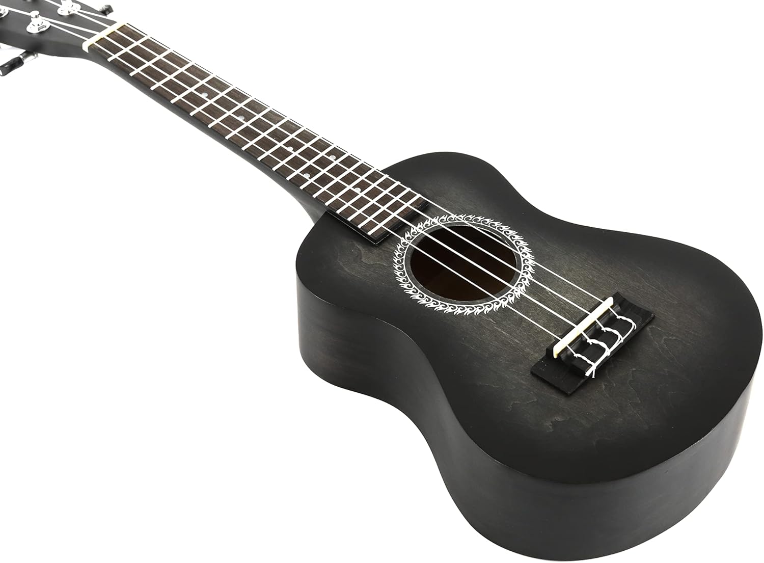 WINZZ HAND RUBBED Series - Concert Ukulele Vintage Hawaiian with Bag, Tuner, Strap, Extra Strings, Fingerboard Sticker, 23 Inches, Black