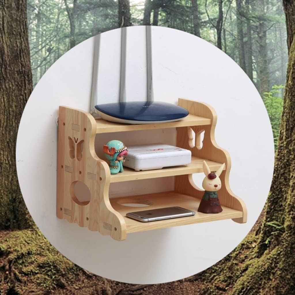 Wireless WiFi Router Shelf 3-Layer Wall-Mounted WiFi Storage Box, Wall Hanging WiFi Router Storage Shelf TV Set-Top Box Wall Storage Decorative Box for Home and Office(Brown-c)