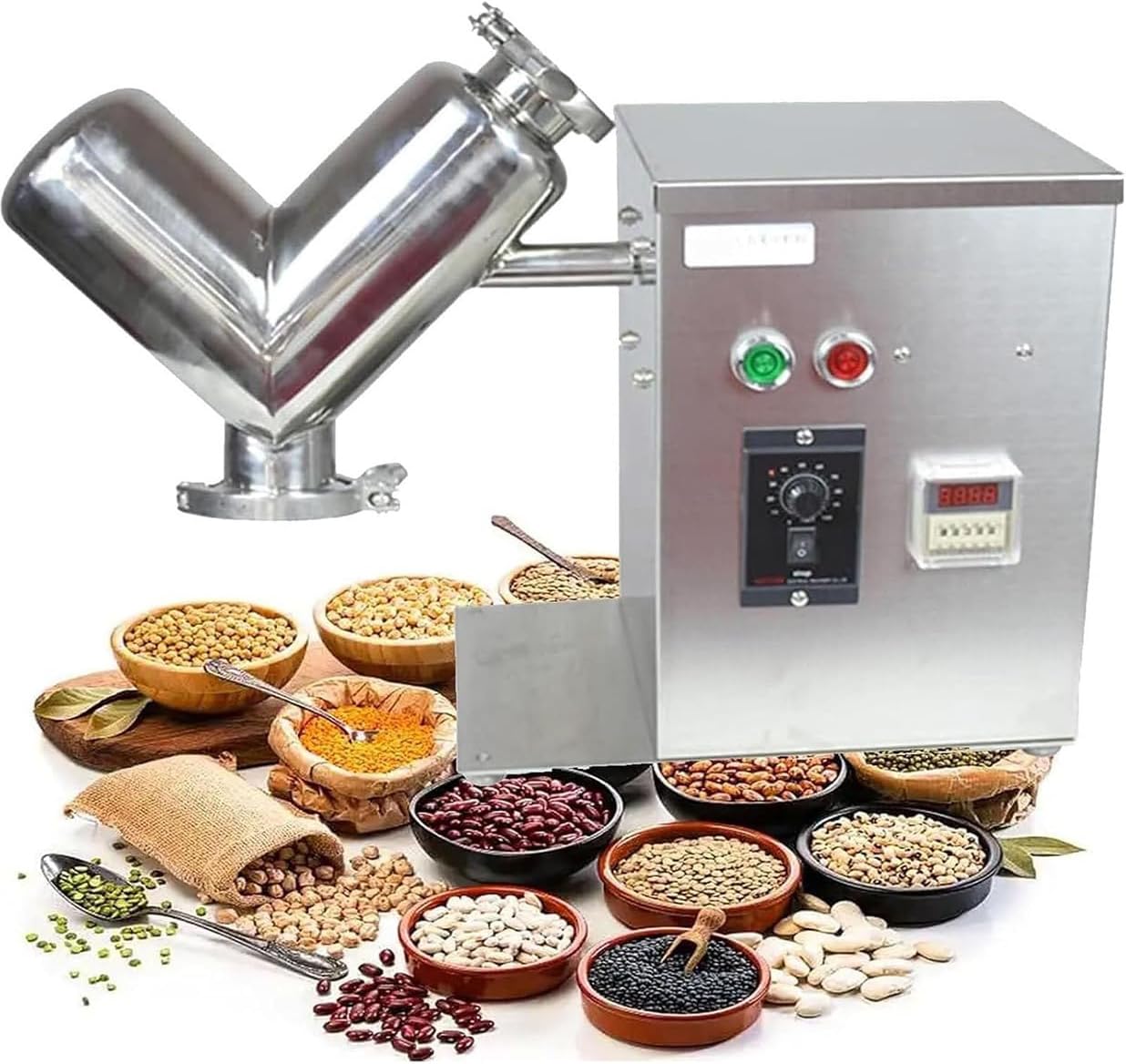 Dry Powder Mixer, Electric Material Blender Mixing Machine, 2L Stainless Steel Particle Granule Blender, High-Speed Experimental Mixer for Grains, Spices, Coffee Powder