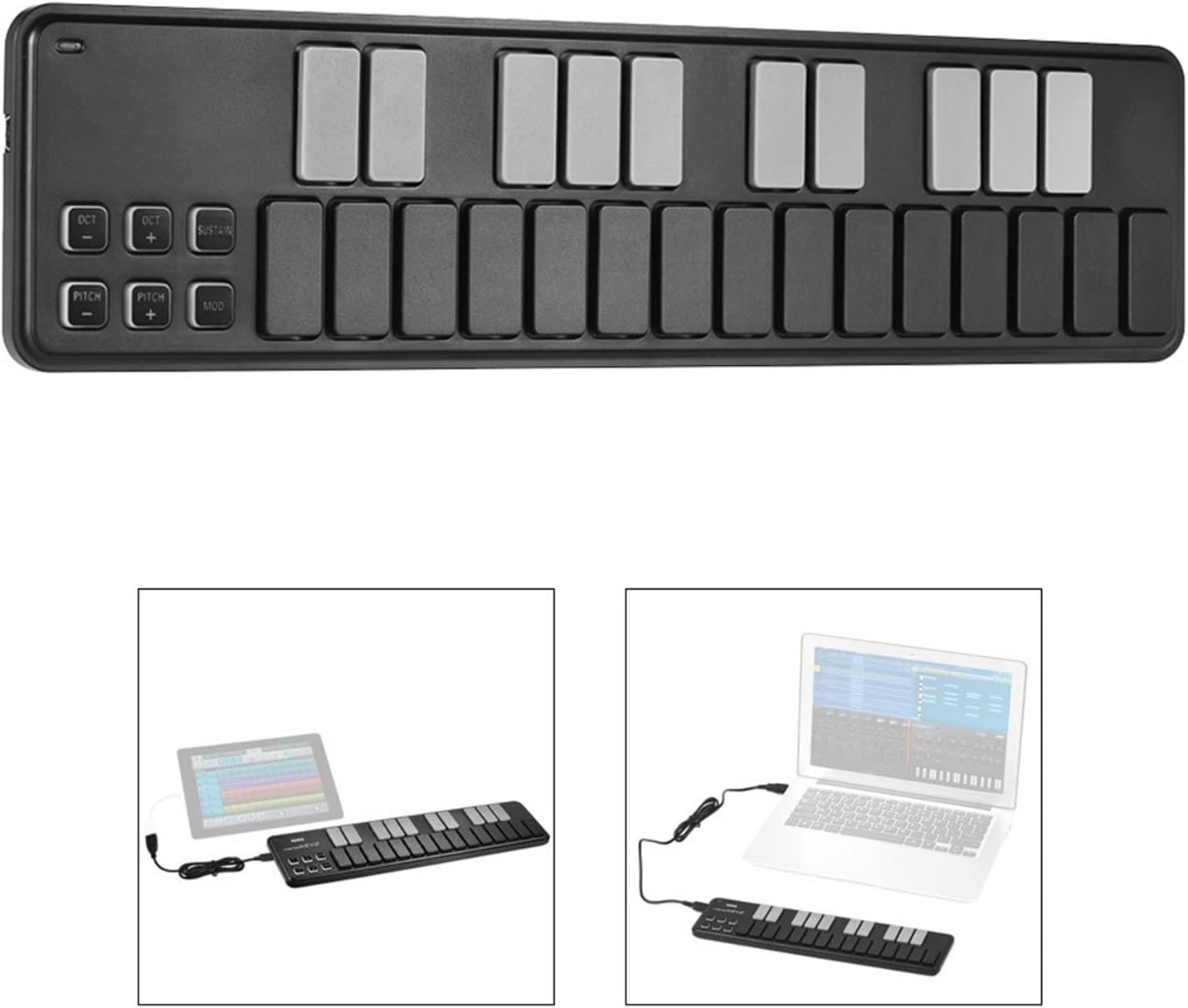 Keyboard Piano Slim-Line Portable USB MIDI Keyboard Controller 25 Keys with USB