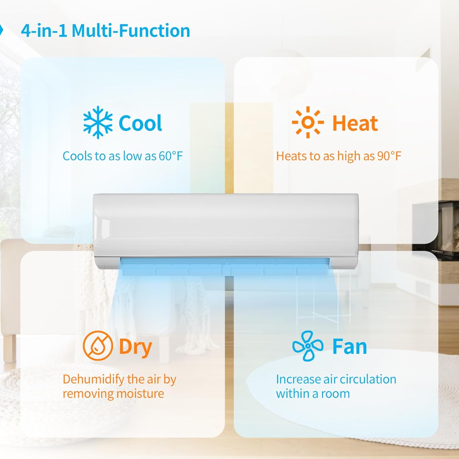 TABU 12000BTU Mini Split Air Conditioner with Heater, 110-120V 19 SEER2 Wall-Mounted Ductless AC& Heat Pump, Energy Saving, Inverter, WIFI Enabled,Cools Rooms up to 750 Sq.Ft