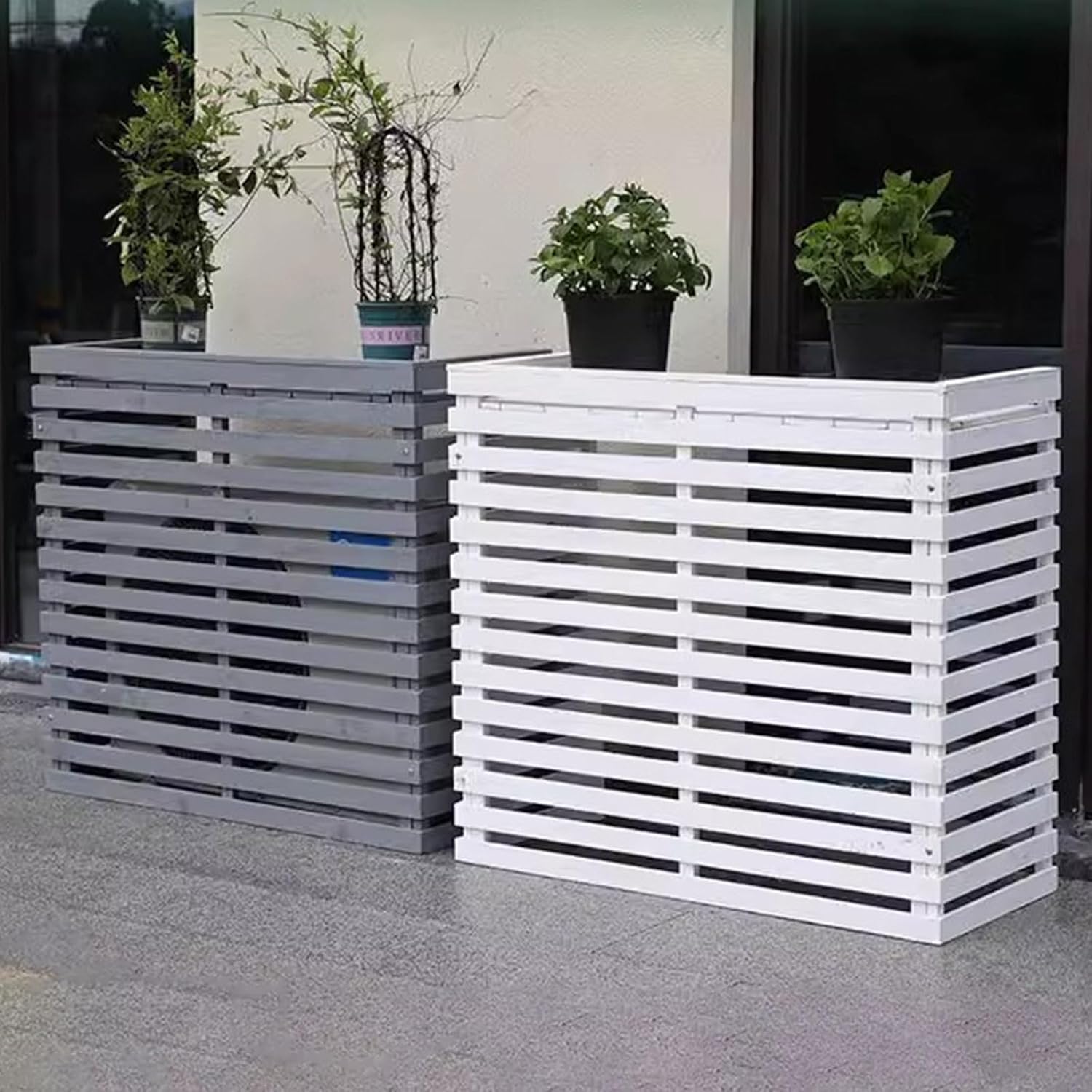 Air Conditioner Fence for Outside Units Solid Wood Air Conditioner Cover Plant Storage Outdoor Privacy Screen Hide Air Conditioner (Color : Natural, Size : Large)