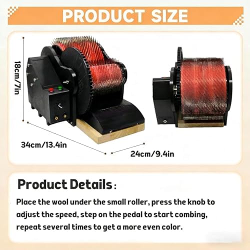 Electric Wool carding Machine, Wool Drum carder, Fiber carding Machine, with Adjustable Forward and Reverse Speed, for DIY Wool Felting and handicrafts