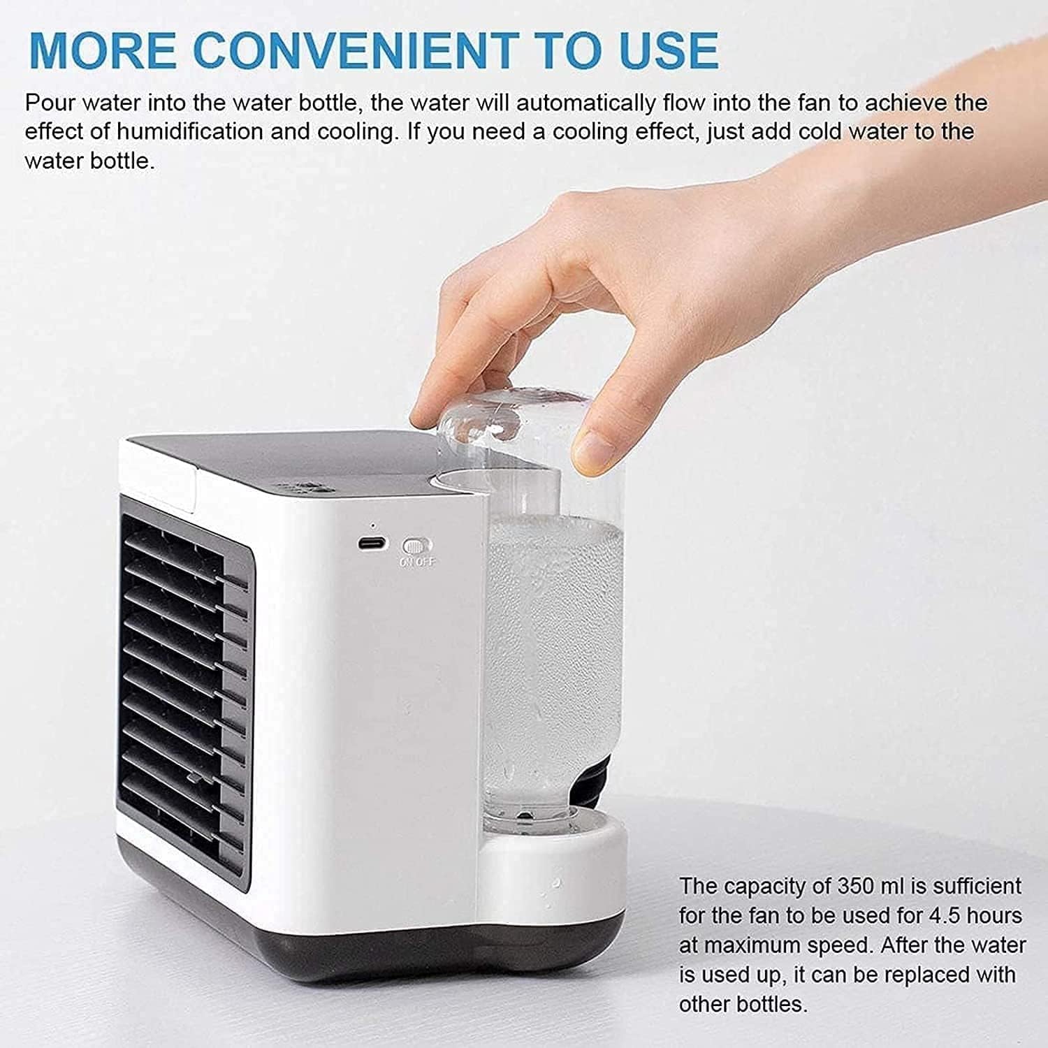 Portable Air Conditioner Fan, Desktop Cooling Fan, Personal Air Cooler Humidifier, Mini Air Conditioner for Bedroom Office Home Room (Color : Blue)