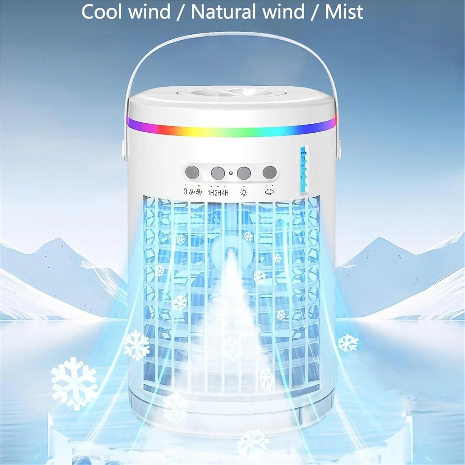 Portable Air Conditioner, Portable Air Cooler Cooling Fan Air Conditioner Fan With 7 Colors Light USB Powered,Desktop Fan for Home Outdoors