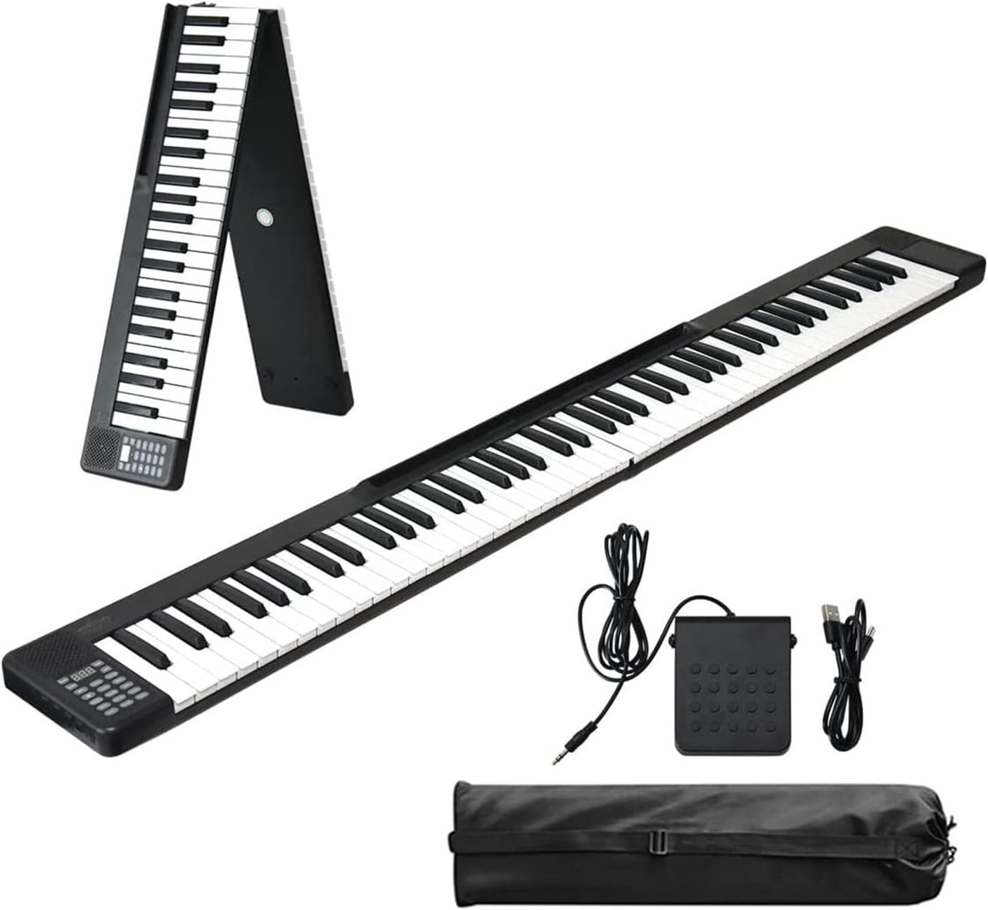 88 Keys Folding Piano Electric Keyboard Piano Semi-Weighted Portable Digital Piano Rechargeable Built-in Dual Speakers With Bluetooth 5.0 MIDI Sustain Pedal,Music Sheet Holder,Carrying Bag (Color : B