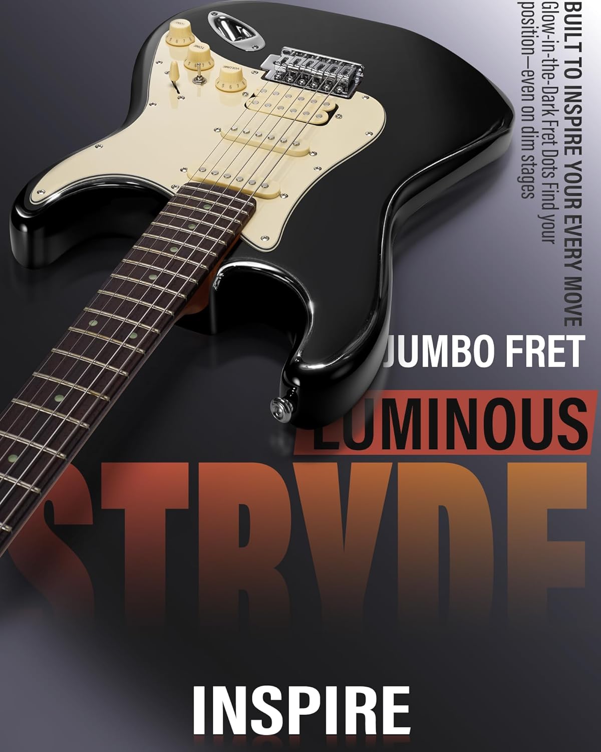 AKLOT Beginner Electric Guitar Kit: 10W Amp, Coil-Split HSS Pickups, Roasted Maple Neck, Gig Bag, Lesson Book, Tuner, Strap, Picks, Stryde Phantom Black