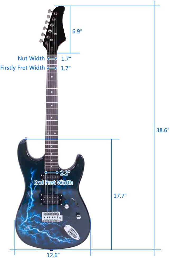 Electric Guitar Beginners Kit, Electric Guitar Starter Kit w/Aceesccories, Bag, Picks, Strap, 6 Strings (Black & Dark Blue)