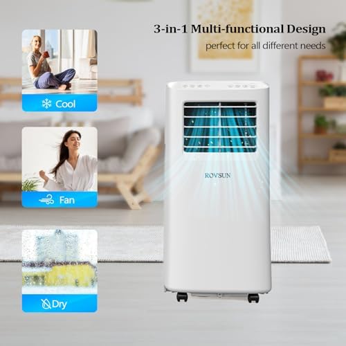 ROVSUN 8000 BTU Portable Air Conditioner with Remote Control, 3-in-1 Room AC Unit, Fan & Dehumidifier with Digital Display, 24H Timer & Installation Kits for Home Office Dorm