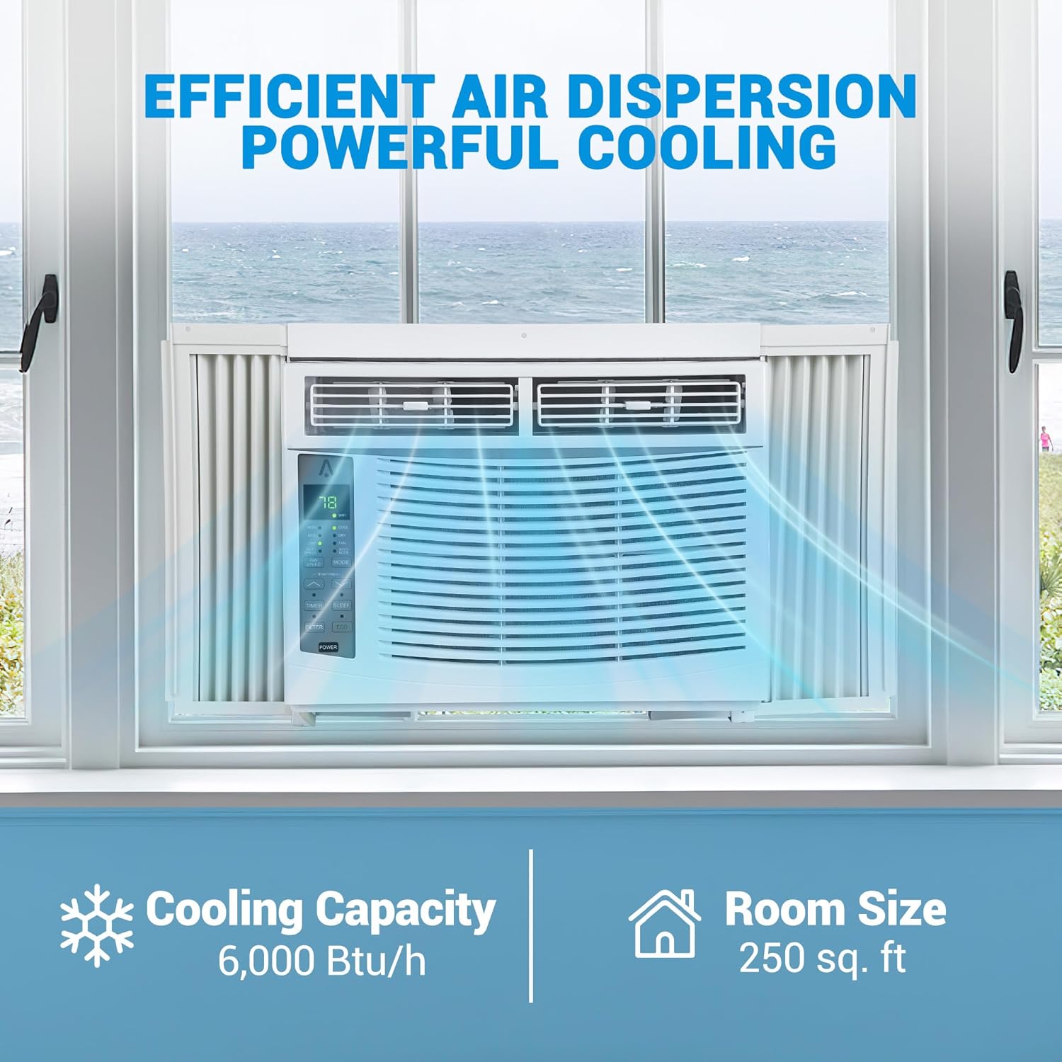 6000 BTU Window-Mounted Air Conditioner, AC Unit Cools Up to 300 Sq. Ft., Quiet Operation, Effortless Temperature Control, 3 Fan Speeds, Auto Restart, White