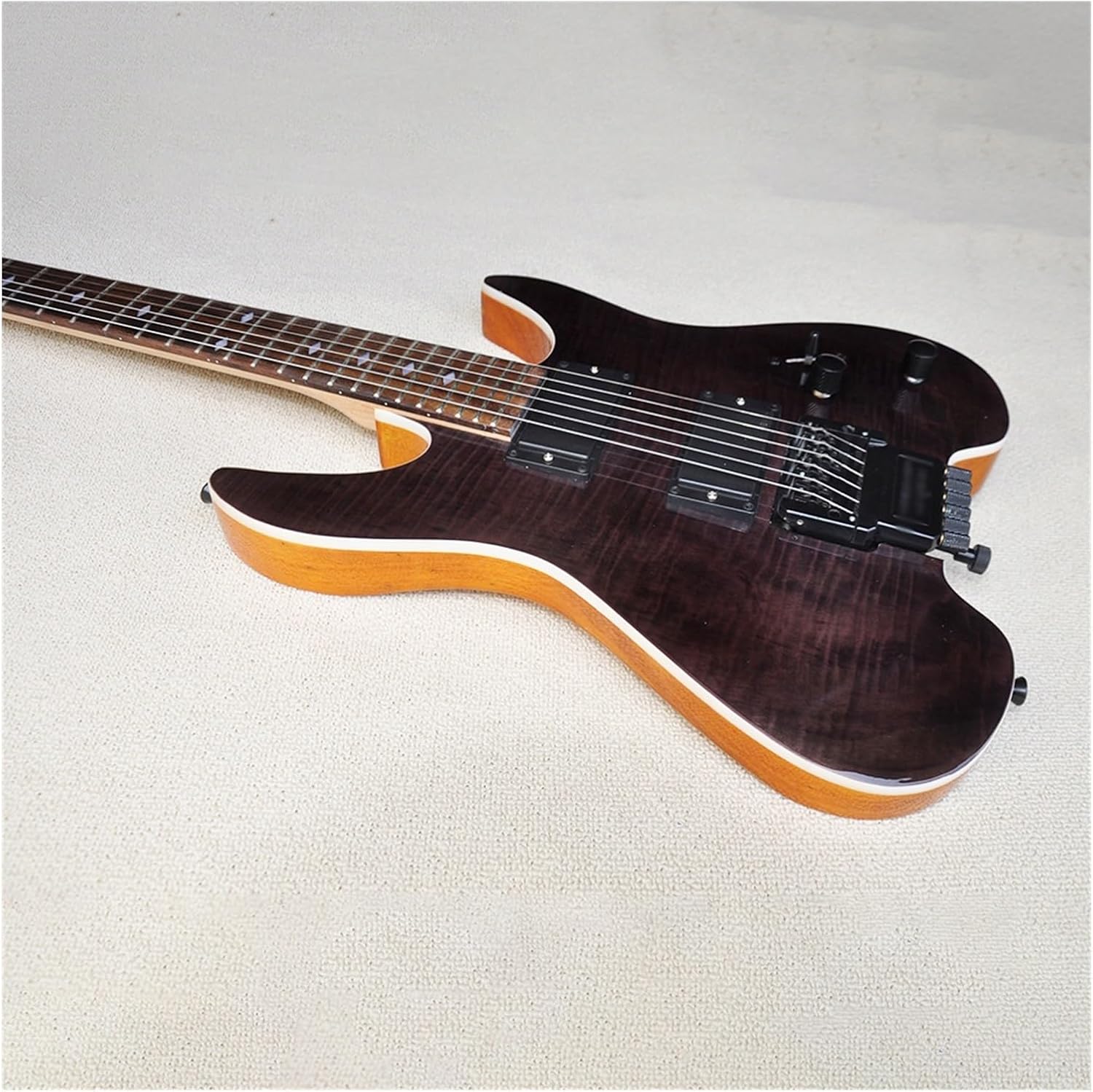 Headless Electric Guitar with Flame Maple Veneer Rosewood Fretboard 24 Frets Professional Headless Guitar