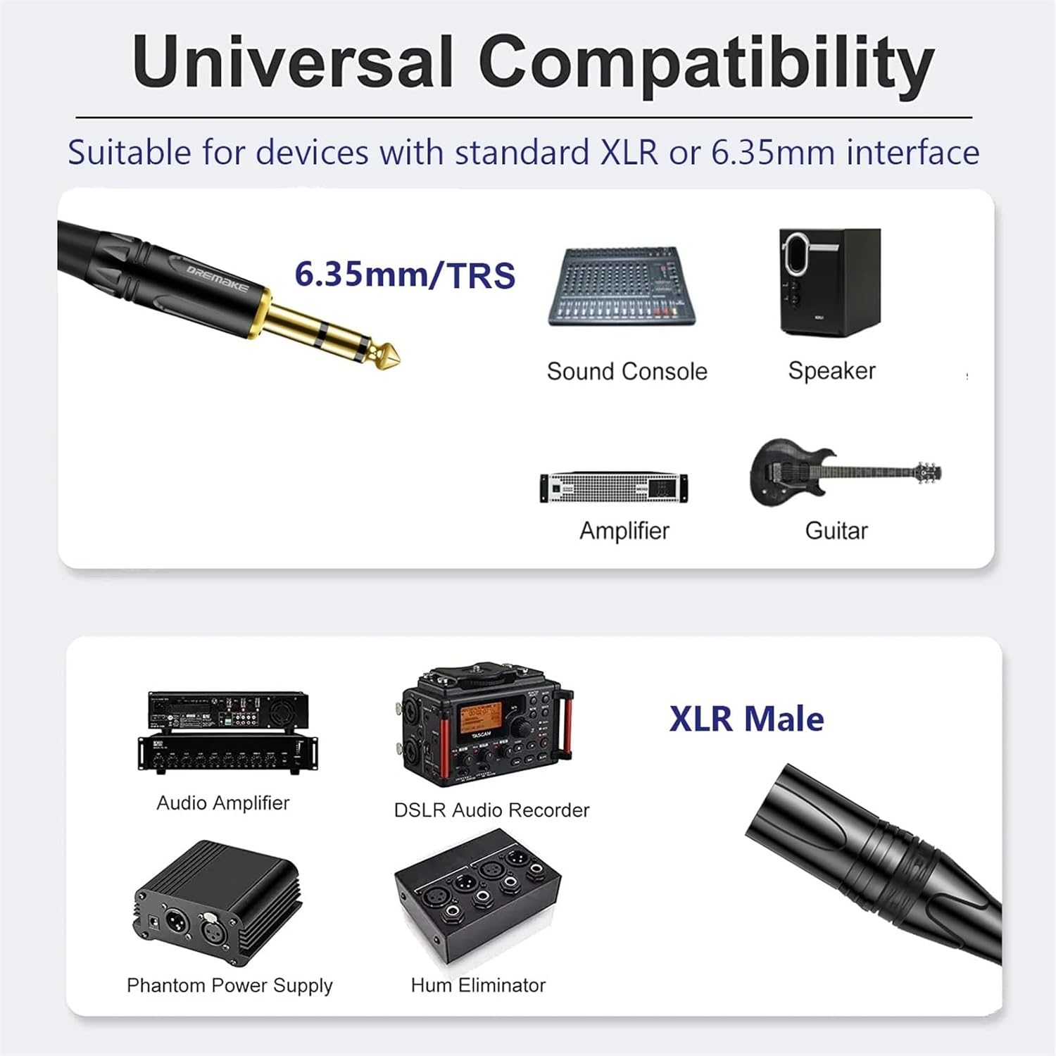 XLR Male to 6.35mm TRS Balanced Cable 6.35 Male to 3 Pin XLR Male Stereo Audio Cable Mic Cord for Power Speaker Mixer Amplifier(6.35-TRS to XLR-F,5m)