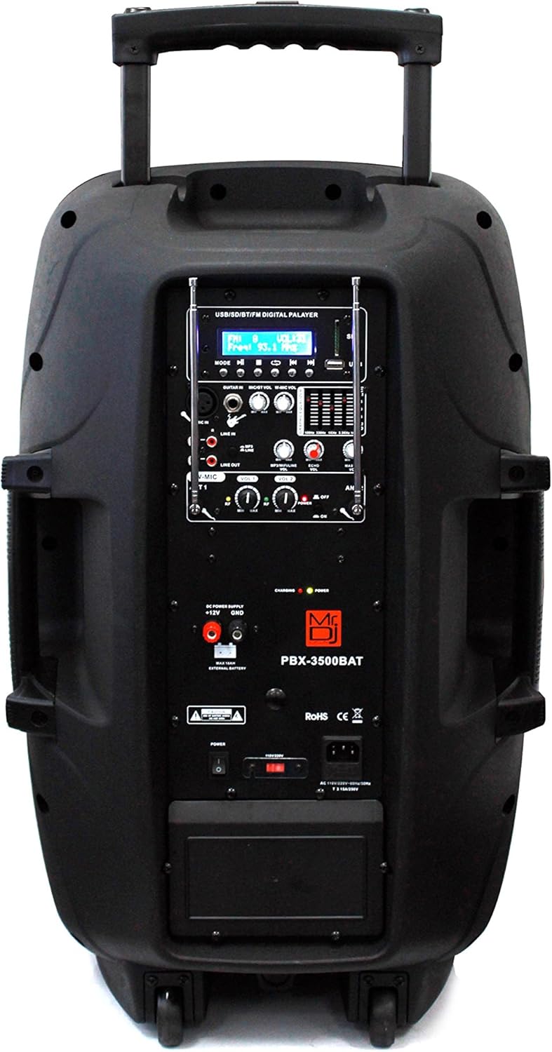 Mr. Dj PBX3500BAT 15-Inch 3500-Watt Max Power Speaker with Built-In Bluetooth, Battery, FM Radio, EQ, LCD, MP3, USB and SD