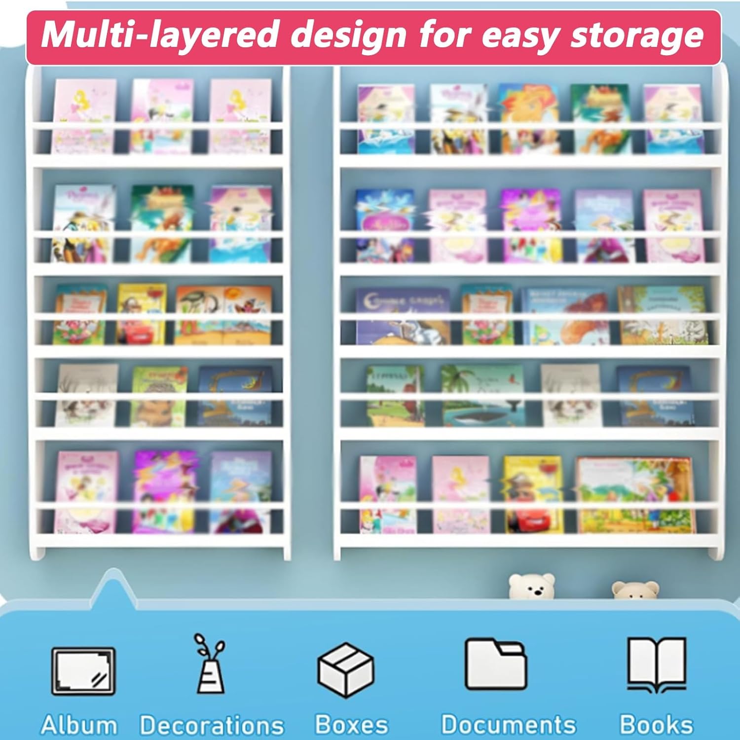 Wooden Behind The Door Bookshelf, Wall Mount Over The Door Organizer, Ultra Slim Hidden Storage Cabinet with Guards, Narrow Gap Organizer Cabinet for Book(White,L60xH145cm/23.6x57in)