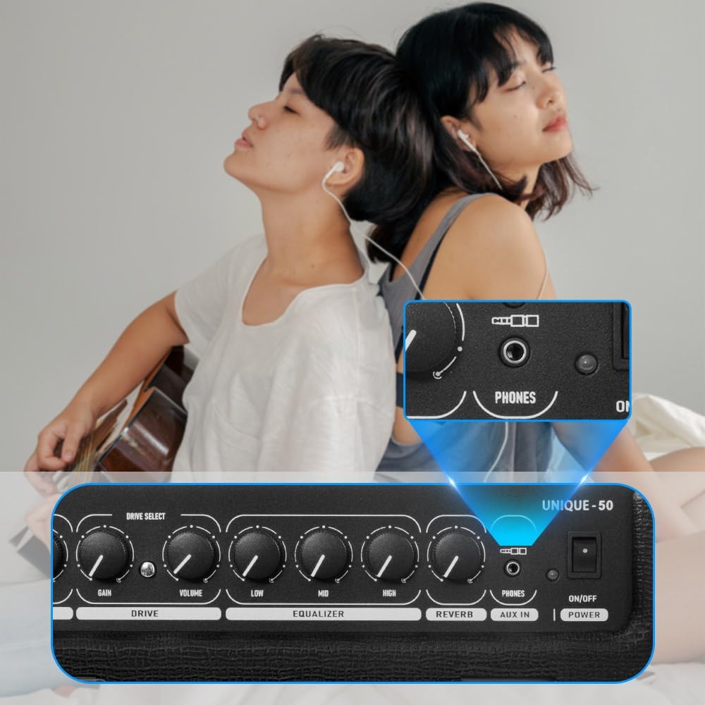 COOLMUSIC Electric Guitar Amp 50W Amplifier Practice Home Amplifier Built in Speaker Headphone Jack and Aux Input Includes Gain Low MID HIGH Volume