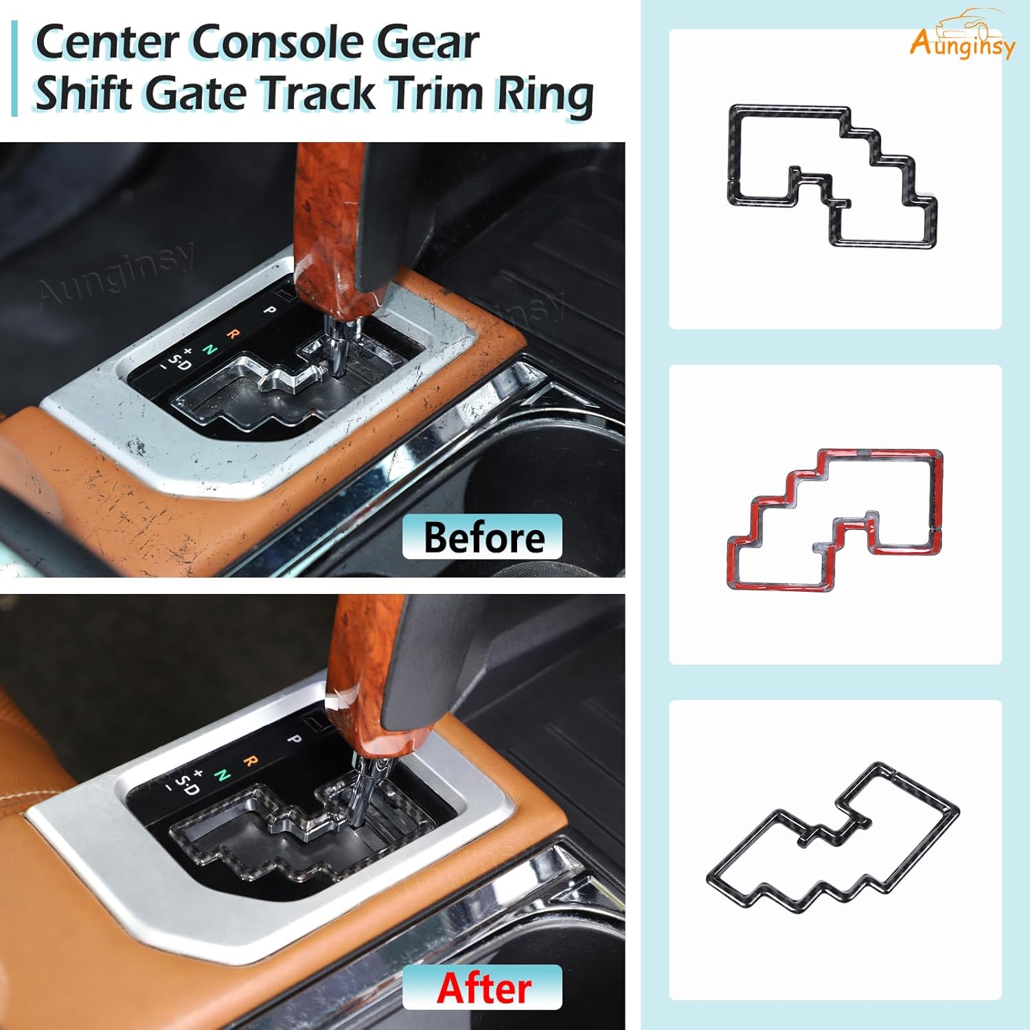 Aunginsy Cup Holder, Gear Shifter & Shift Gate Track Trim Rings Compatible with Toyota Tundra 2014-2021, 3PCS Car Central Control Gear Shift Box Decoration Frame Kit Protection Cover ABS Accessories