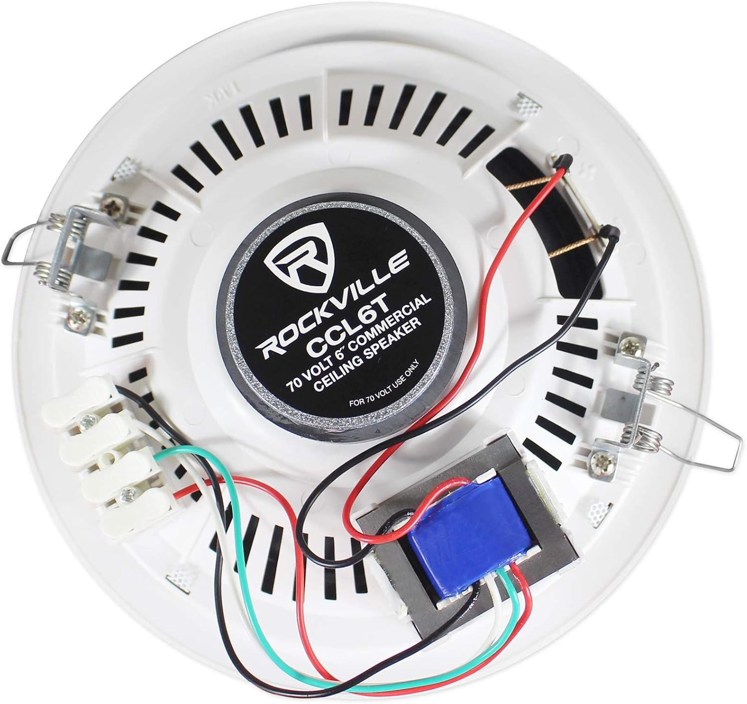 Rockville CCL6T Bundle: (4) White 6 in 70V Commercial Ceiling Speakers for Restaurant or Office, RCS80-1 60 Watt Bluetooth Amplifier, CH-MIC70 Gooseneck Paging Microphone with Chimes, 6-Items