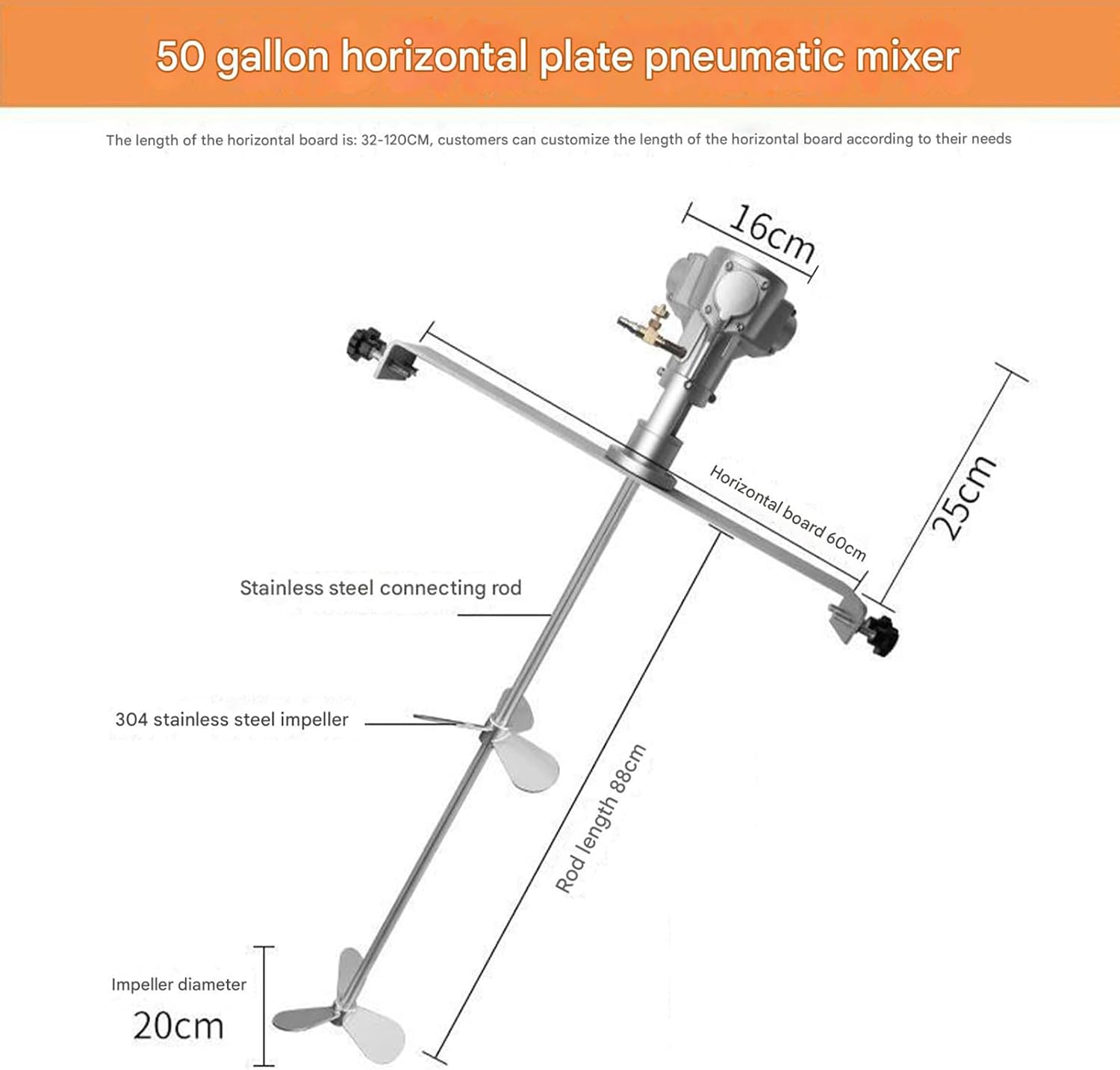 50 Gallon Pneumatic Paint Mixer Thickened Small Tank Barrel Drum Mixer Air Powered Agitator Paint Stirring Machine Mix Tool 1/2HP for Viscous Liquid