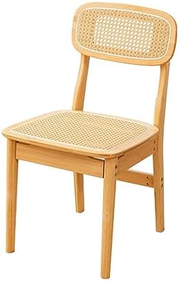 Mid Century Modern Accent Bamboo Chair with Rattan Seat and Cane Back, Practical Dining Chair Boho Style Handmade Natural Leisure Chair for Living Bedroom Dining Room Office Reception Reading Indoor