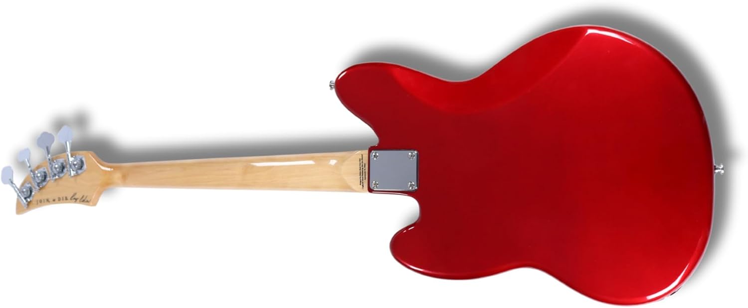 Disher Rattlesnake Bass Guitar (with Disher hard case, Disher seatbelt/leather guitar strap & 10 ft braided guitar cable) (3 Colors) (Metallic Cherry Red)