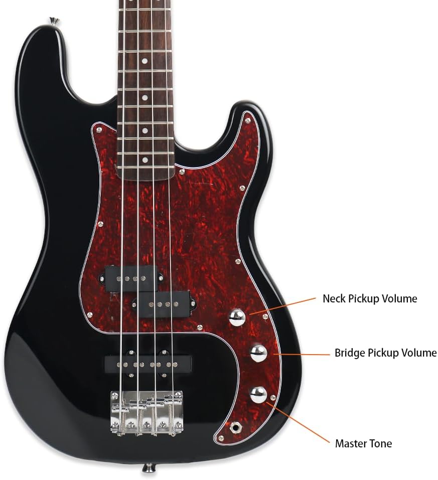 Fojill Full Size Four String Electric Bass Guitar With 10 Watt Amplifier 4 String Right Handed Beginner Kit Set With 600D Gig Bag,Picks,Noiselss Cable,Extra Strings(GBK)