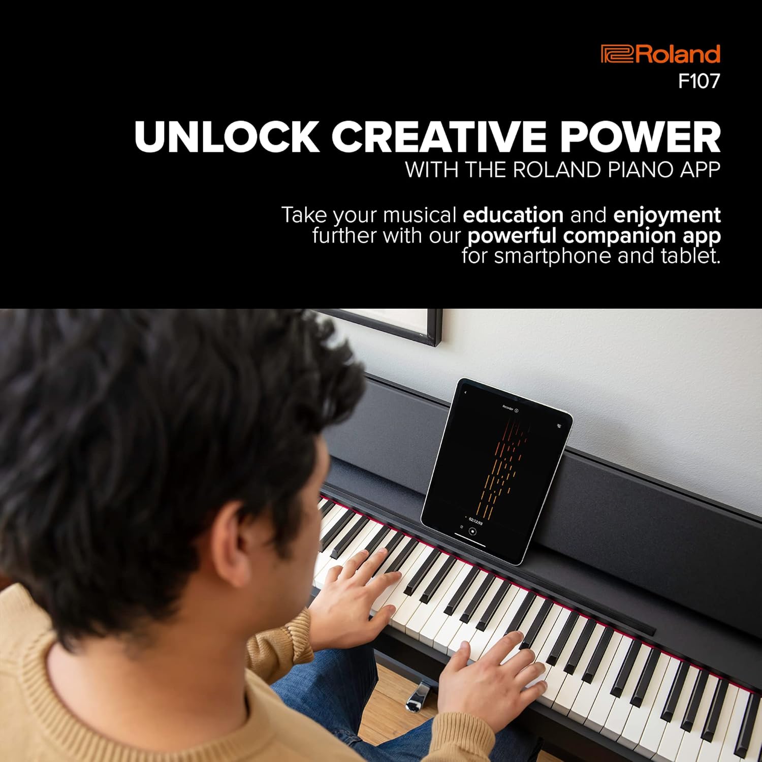 Roland F107 Digital Piano | Streamlined and Affordable Home Piano with Attractive Modern Design | Perfect for Beginners | Class-Leading Sound and Playability | Onboard Bluetooth® & More