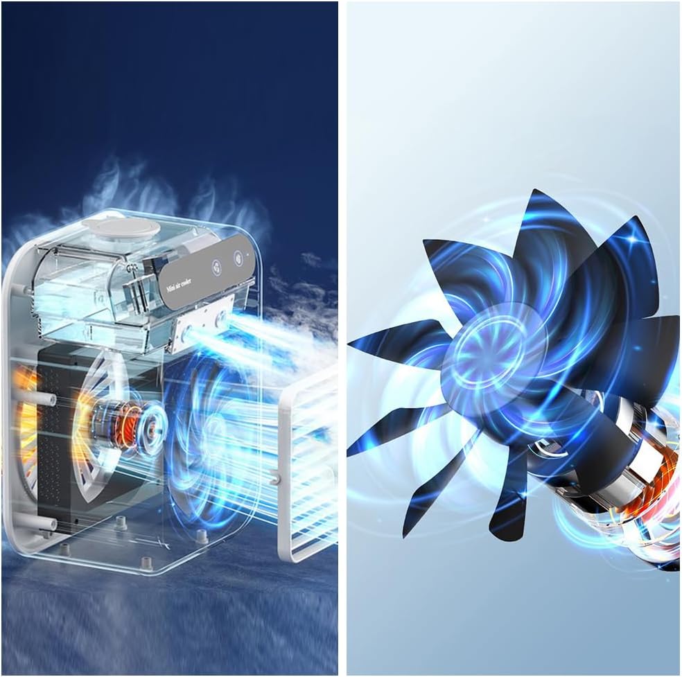 Mini air conditioner low noise large air volume office/sleep/camping outdoor portable air conditioner powerful cooling easy to use usb charging white 2.5(W) x4.5(D) x8.5(H) inches