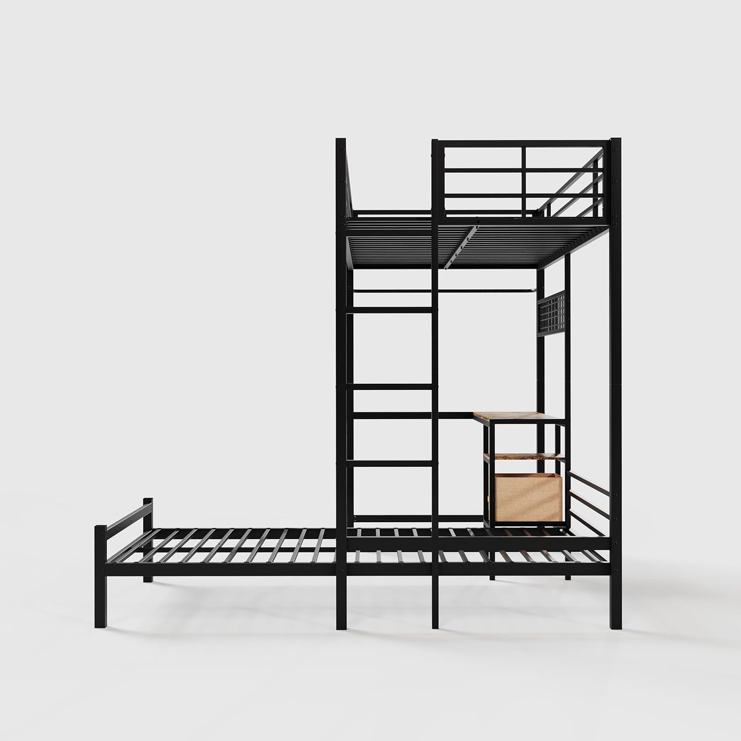 Bellemave Twin Over Twin bunk Bed with Desk and LED Charging Station, loft Bed with Desk and Shelves Drawer, Twin Over Twin Metal Bunk Beds with Storage, Black