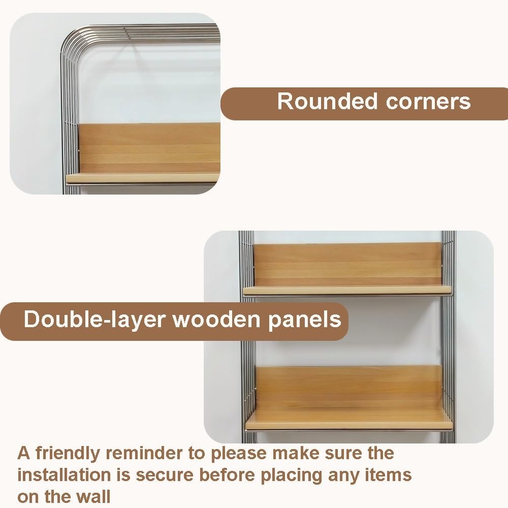 Multifunction Floating Wall Shelves, Multi-Layer Spice Rack Wall Mount, Minimalist Bathroom Shelves, Square Metal Book Shelf for Bathroom, Bedroom, Office