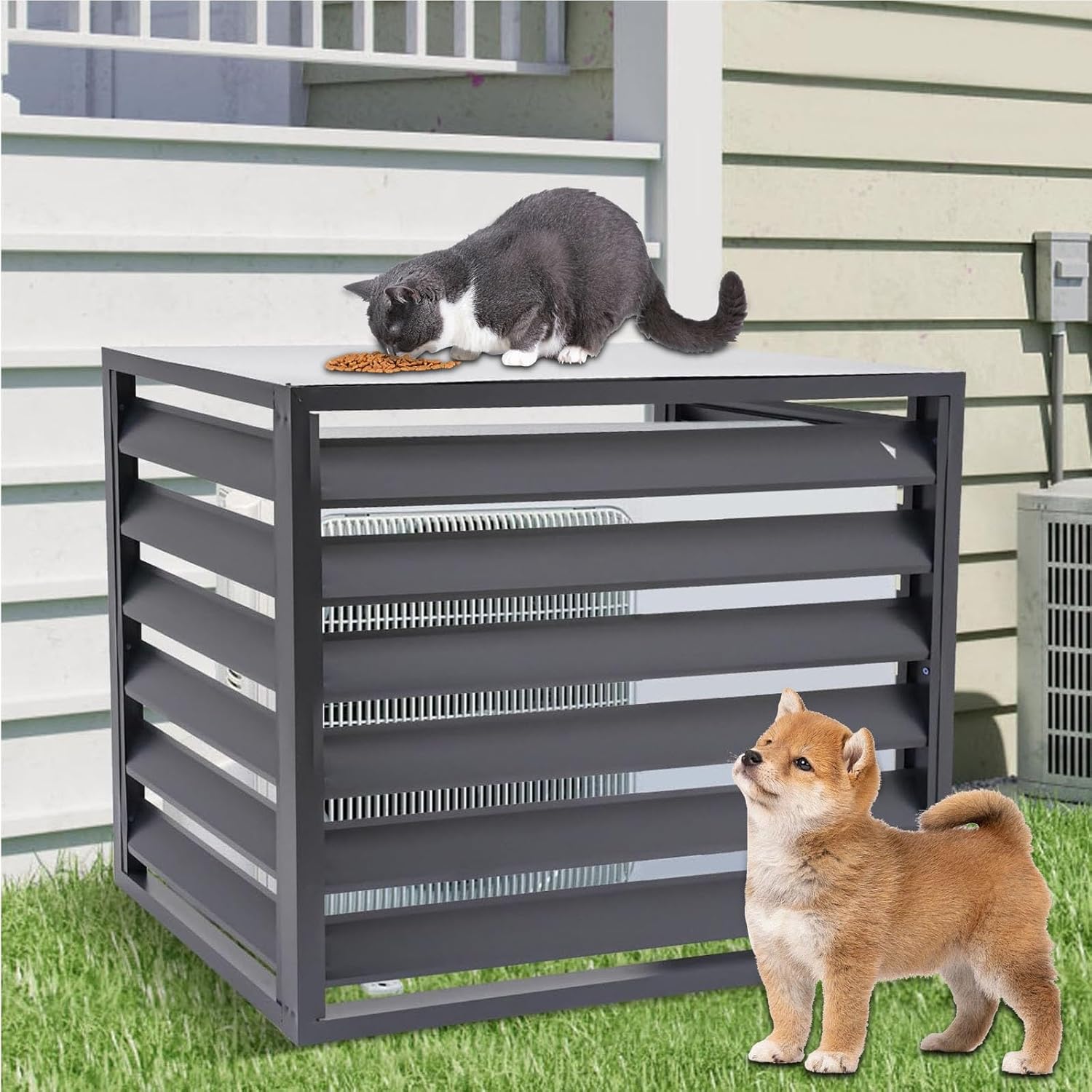 Aluminum Air Conditioner and Heat Pump Cover, Ac Unit Covers Outdoor, Privacy Screens Fence Panels for Air Conditioners Trash Bins(Gray,110cm)