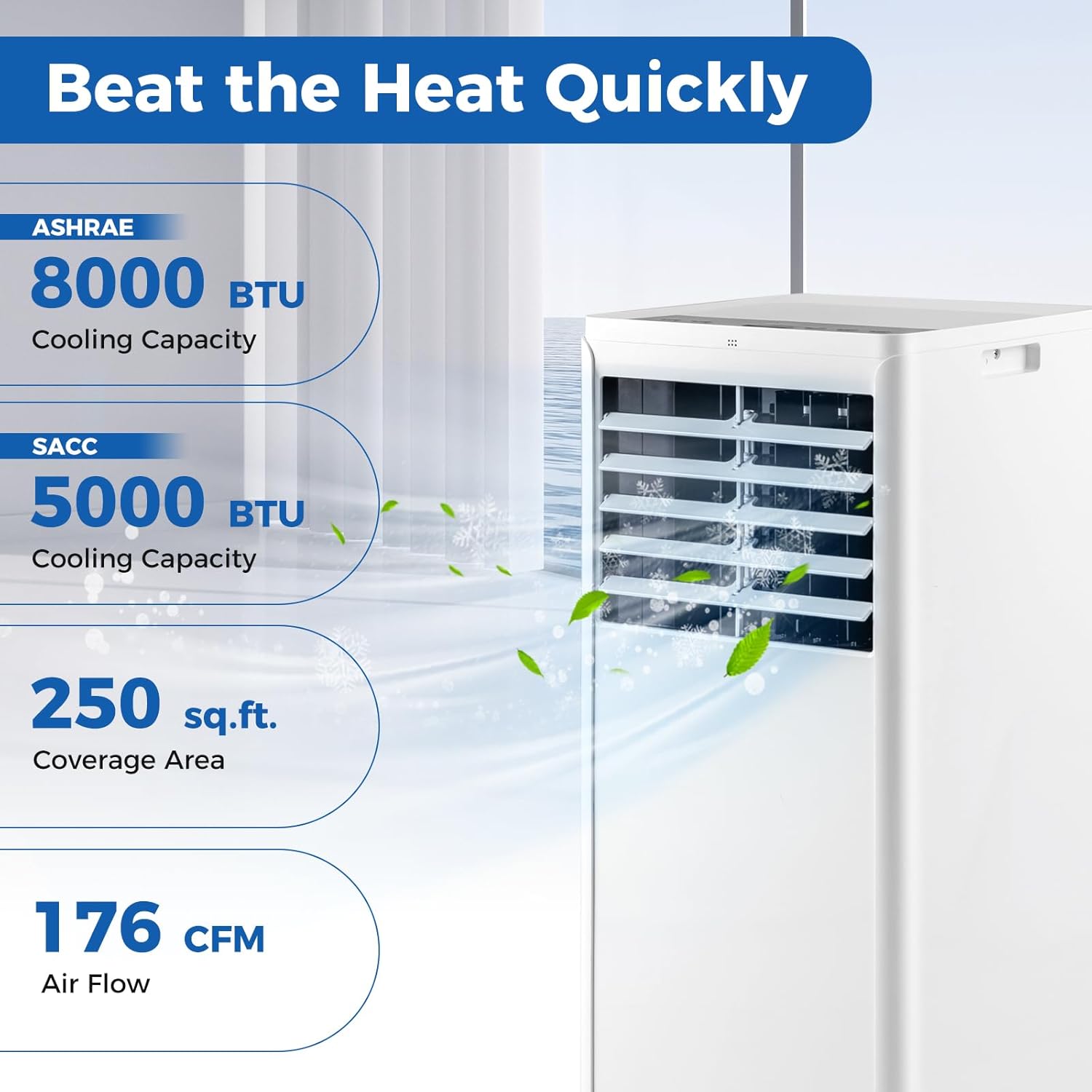 8000 BTU Portable Air Conditioner -SIMOE Portable AC Unit with Fan, cooling, Dehumidifier & Sleep Modes, cools up to 250 Sq.Ft, Air Conditioner Portable with 24H Timer & Remote Control