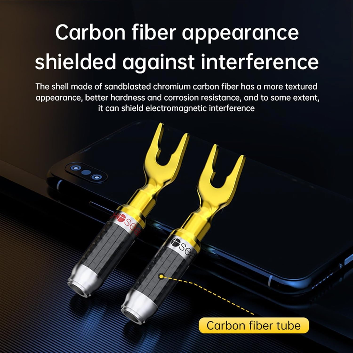 Banana Plugs 2Pairs/4Pcs Gold-Plated U-Shaped Carbon Fiber Banana Speaker Connectors for Speaker Wire Amplifiers(Black)