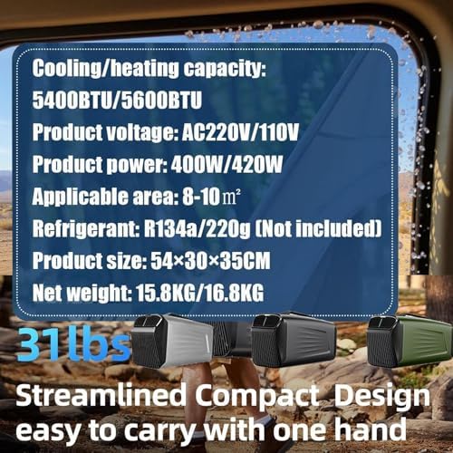 Portable Air Conditioner 5400 BTU, Cooling & Heating with Remote, 4 Modes (Dehumidifier, Cooler, Fan, Sleep), 3 Speeds, Low Noise for Home, Office, School & Business - Black