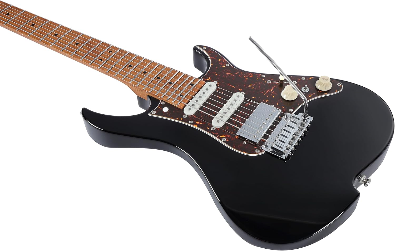 Vola Electric Guitar OZ 7 QGM J1 Black Gloss Handmade in Japan MIJ Roasted Maple Neck Stainless Steel Frets Gotoh Bridge Gotoh Locking Tuner Signature model 7 Strings Modern C Neck For All Levels
